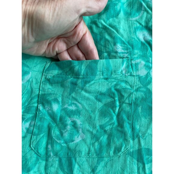 Caribbean Joe Mens XL Teal Hawaiian Floral Wood Buttons Shirt Washable Silk - Picture 7 of 8